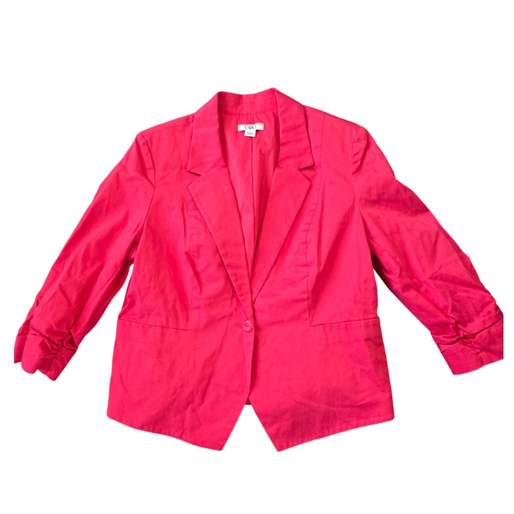 CATO Pink‎ Blazer 3/4 Sleeve Ruched Cuffed Single Button Large